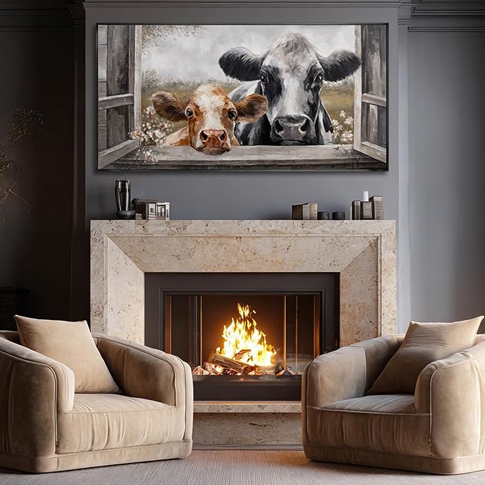 SOUGUAN Animal Canvas Wall Art Country Poster Printing Vintage Wall Decor 24"x48" Hanging Art for Dining Room Area Artwork for Office