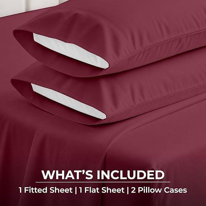 SGI bedding 100% Egyptian Cotton Sheets California King Size – 600 Thread Count Sheets Set, Soft, Cooling, 15" Deep Pocket, Luxury Hotel Bedding, Breathable, Durable - Burgundy