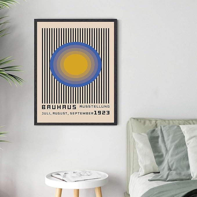 Framed Bauhaus Poster Canvas Wall Art for Living Room Bedroom Office Apartment Home Decor Pictures Wall Decor, Abstract Circles Art Print, Vintage Modern Style Poster (Black Framed,16L X20W)