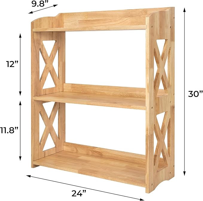 Wooden 3 Tier Bookshelf, Small Wood Bookcase Storage Shelf, Open Shelf Organizer for Bedroom, Living Room and Office (Natural, 3 Tier)