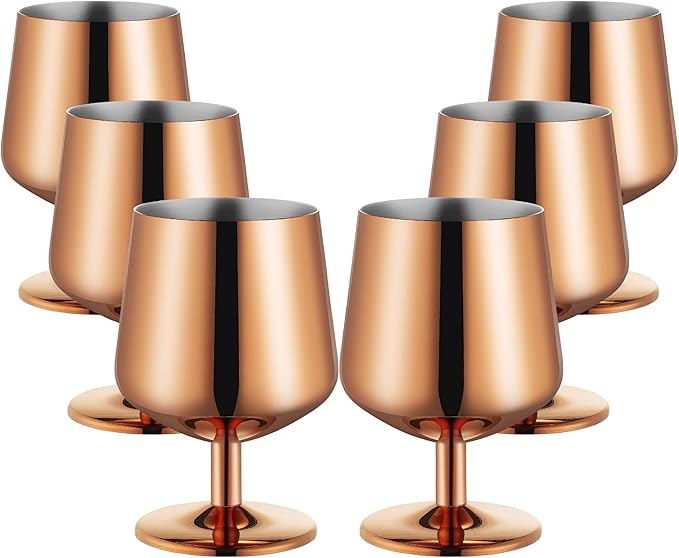SuperCook 12oz Cognac Snifter Glasses, Brandy Snifters Set of 6, Snifter Glasses, Stemmed Whiskey Glasses, 18/10 Stainless Steel, Dishwasher Safe, Ideal Gift for Wine Lover, Rose Gold