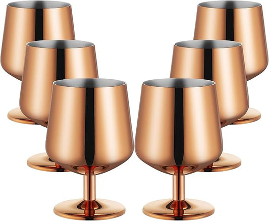 SuperCook 12oz Cognac Snifter Glasses, Brandy Snifters Set of 6, Snifter Glasses, Stemmed Whiskey Glasses, 18/10 Stainless Steel, Dishwasher Safe, Ideal Gift for Wine Lover, Rose Gold