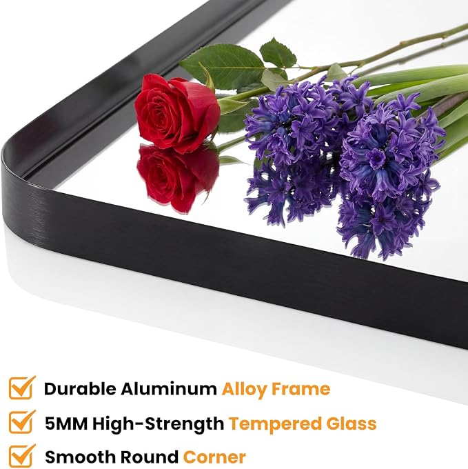 24"x 36" Black Bathroom Mirror for Sink, Rectangle Vanity Mirror for Wall, Over Sink, Farmhouse, Restroom, Anti-Rust, Modern Decorative, Horizontal or Vertical Hanging