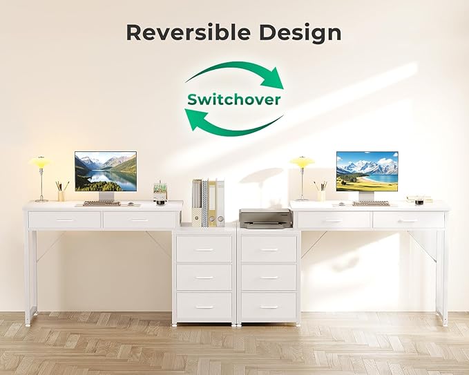 ODK Computer Desk with 5 Drawers, 53 Inch Office Desk with Printer Shelf, Reversible Vanity Desk for Home Bedroom, Writing Table Desk for Storage, White