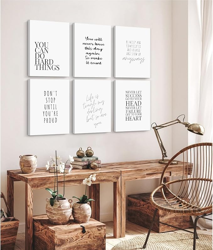 Office Inspirational Wall Art Decor Motivational Quotes Canvas Wall Art Positive Classroom Posters Pictures Office Inspirational Work Artwork for Women Home Bedroom 12x16 Inch Wrapped Canvas Set of 6