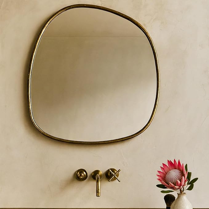 TEHOME Asymmetrical Irregular Shaped Antiqued Gold Foil Asymmetrical Accent Mirror Irregular Bathroom Wall Mirror