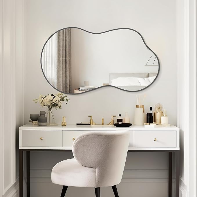 WallBeyond Irregular Wall Mirror – Asymmetrical Mirror with Aluminum Alloy Frame, Decorative Wall Mirror for Living Room, Bedroom, Bathroom, and Entryway 46" H x 26" W (Black)