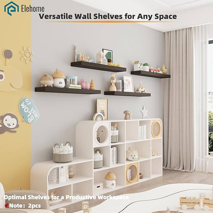 Floating Shelves Board for Wall with Brackets – 36" L x 8" W x 2" T Rich Walnut Melamine Wood Floating Shelves for Bathroom, Kitchen & Living Room Set of 2– DIY & Replacement