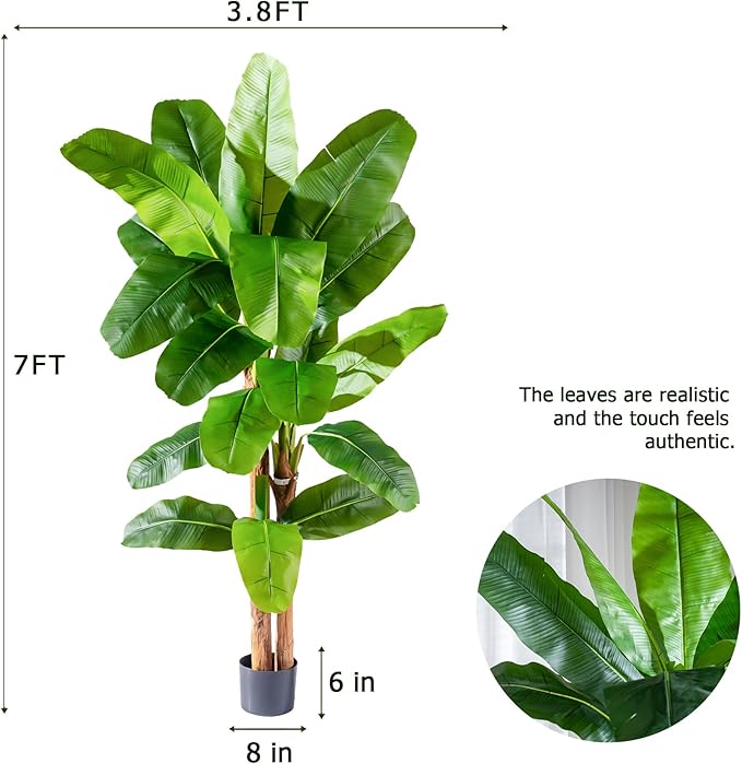7.2FT Artificial Banana Tree Tall Fake Banana Leaf Plant Faux Banana Silk Tree Faux Banana Leaves for Home Swimming Pool Indoor Outdoor Patio Tropical Decor