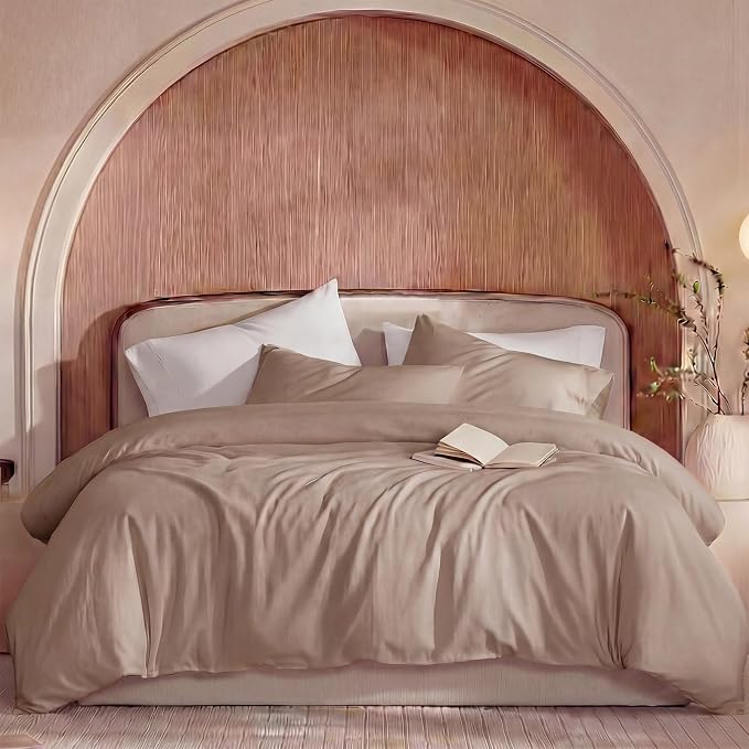 100% Washed Cotton Duvet Cover King Size – Taupe, Linen-Like Texture, Super Soft & Breathable Bedding Set, 3-Piece Durable Percale Comforter Cover
