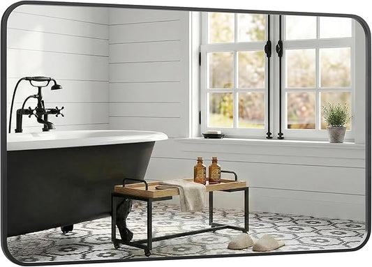30x48 Inch Oversized Matte Black Bathroom Vanity Mirrors | Flush Mount Deep Set Metal Wall Mirror for Over Sink | HD Shatterproof Glass, Rustproof | 1 Pack