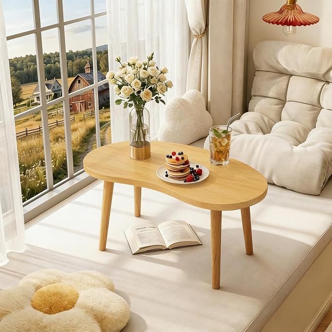 Mango Coffee Table Low Table with 4 Solid Wood Sturdy Legs,Floor Table Desk for Sitting on The Floor,19.7"D x 31.5"W x 16"H Inches,Living Room/Toy room Furniture,Rental house Furniture(Natural-Mango)