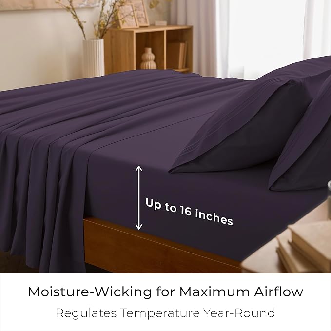 Mellanni Twin XL Sheets Set - 3 PC Iconic Collection Bedding - Hotel Luxury, Extra Soft, Cooling Bed Sheets - Wrinkle, Fade, Stain Resistant (Twin Extra Long, Purple)