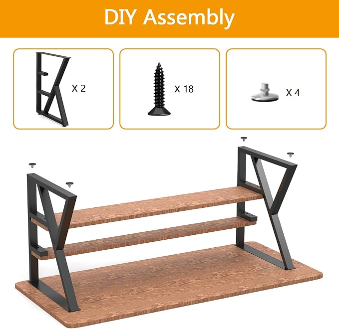 Table Legs 28”H x 24”W Heavy Duty Metal Furniture Legs K Shape for Dining Table Kitchen Table Office Desk Table Base Replacement with Adjustable Feet Pads Screws 1000 LBS Load Black Set of 2