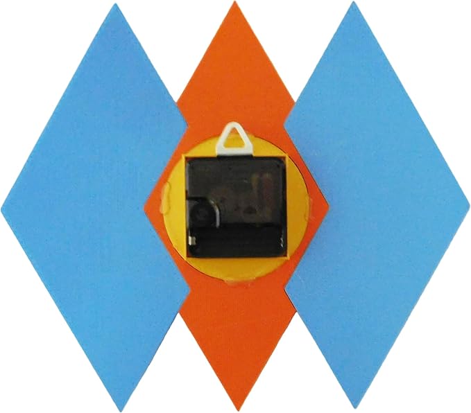 Mid Century Modern Diamond Wall Clock – 3D Printed Retro Geometric Wall Art – Blue & Orange Atomic Style Home Decor (11” × 9.5”)