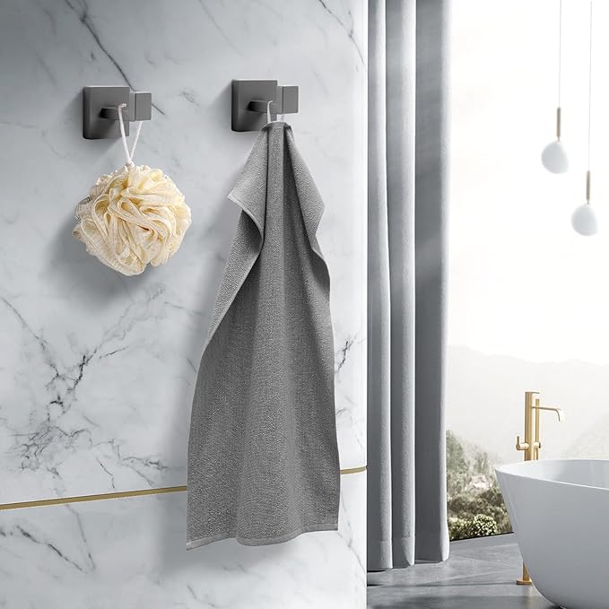 Heavy Duty Stainless Steel Towel Hooks, Wall Mounted Square Robe Hooks for Bathroom, Kitchen, Bedroom, Hotel 2 Pack Grey