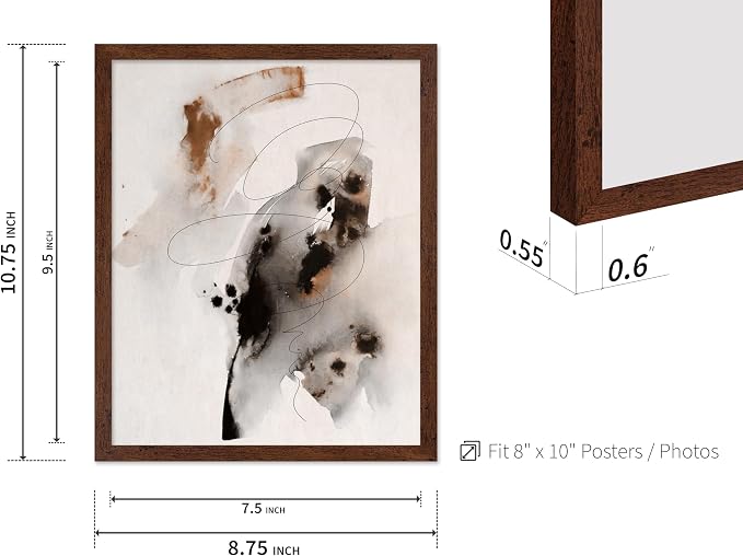 Poster Master Ink Wash Painting Poster - Line on Ink Wash Print - Ink Brush Art - Abstract Illustration - Line Design - Bedroom or Living Room Wall Decor - 8x10 Brown Framed