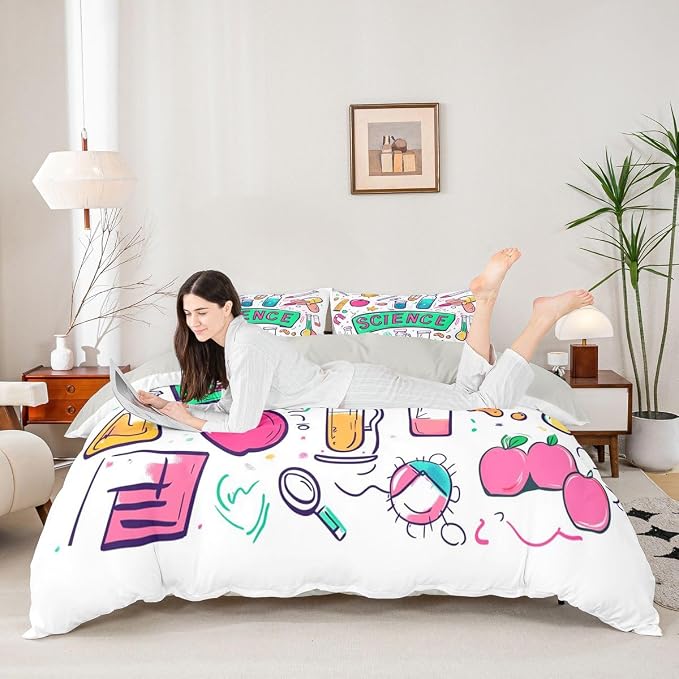 Erosebridal Science Duvet Cover Set Chemistry Science Educational Queen Bedding Sets for Young Boys | School Physics Formula Comforter Cover Back to School Supplies Bed Sets, Room Decor Aesthetic