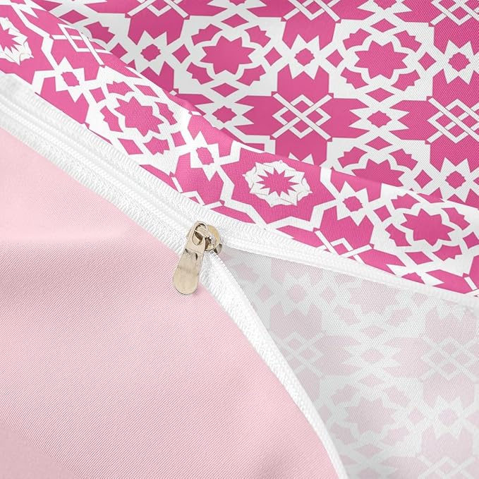 Erosebridal Pink Geometric Floral Duvet Cover Toddler for Kids Boys Girls,Elegant Retro Floral Comforter Cover,Abstract Flower Art Bedding Set,Modern Aesthetic Bed Set with 1 Pillowcase Bedroom Decor