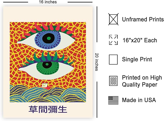 Poster Master Vintage Poster - Retro Eyes Print - Infinity Dots Trendy & Japanese Art - Gift for Men & Women - Pop Art Decor for Bedroom or Living Room - 16x20 UNFRAMED Wall Art