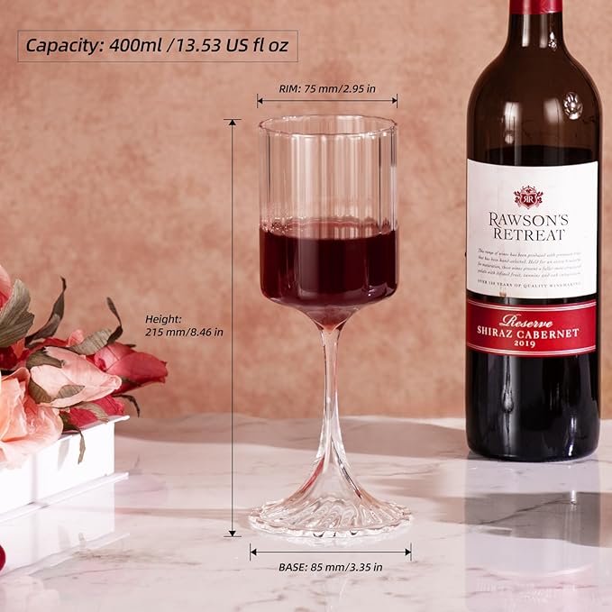 KAMMAK Wine Glasses Set of 2, 13.53 oz Hand Blown Crystal Bordeaux Wine Glasses, Thin Rim & Long Stem, Perfect for Red & White, Daily Use, Wedding or Birthday Gift with Gift Box, Fully Clear Wide Rib