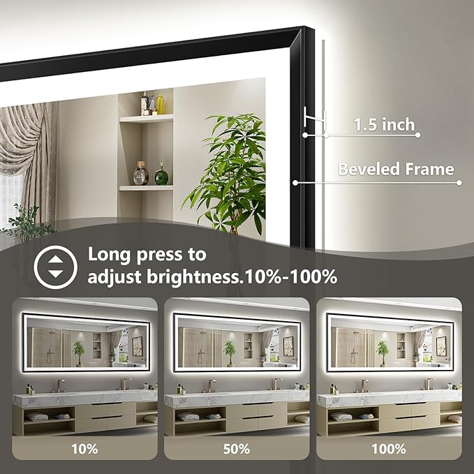 60x36 Black Framed LED Bathroom Mirror with Lights, Backlit and Front Light, Lighted Bathroom Vanity Mirror for Wall Dimmable Anti-Fog Memory Tempered Glass Horizontal/Vertical