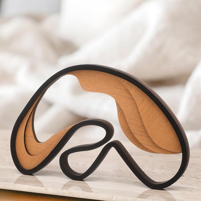 Fumete Mid-Century Modern Wood Abstract Sculpture Wooden Mountain Table Decoration Modern Home Decorative Objects for Mantel Bookshelf Dresser Living Room Office & Entryway Table Decorative