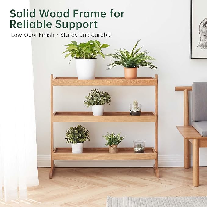 YESWOOD 3 Tier Plant Stand Indoor, Solid Wood plant holders for Living Room Balcony Garden Patio (Natural )