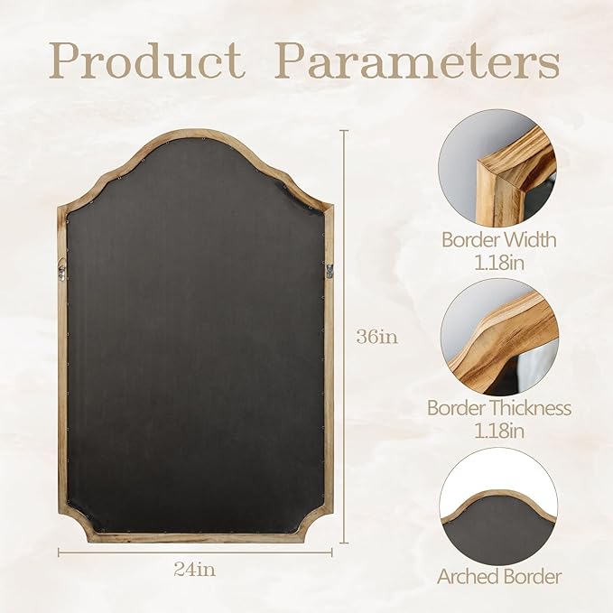 ULIKE Arched Wood Mirror – 24x36 Rustic Wall Mirror for Bathroom or Bedroom, Decorative Vanity Mirror | Solid Wood Frame | Brown | Farmhouse Entryway or Living Room Décor