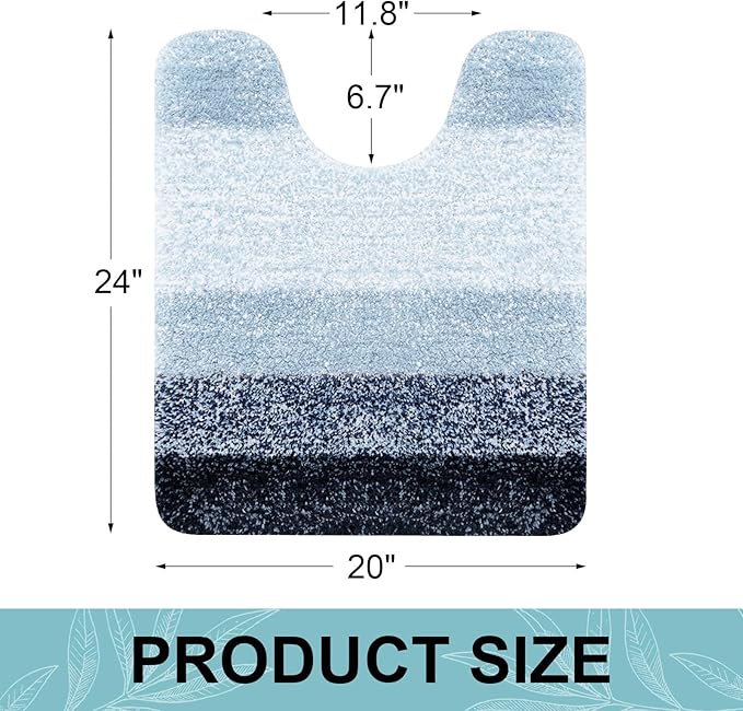 Arotive Microfiber Bathroom Rugs, Shaggy Soft and Absorbent Contour Toilet Rugs, Non-Slip, Thick Plush Machine Washable Dry Bath Mats for Toilet Base, 24x20, Dark Blue, U-Shape