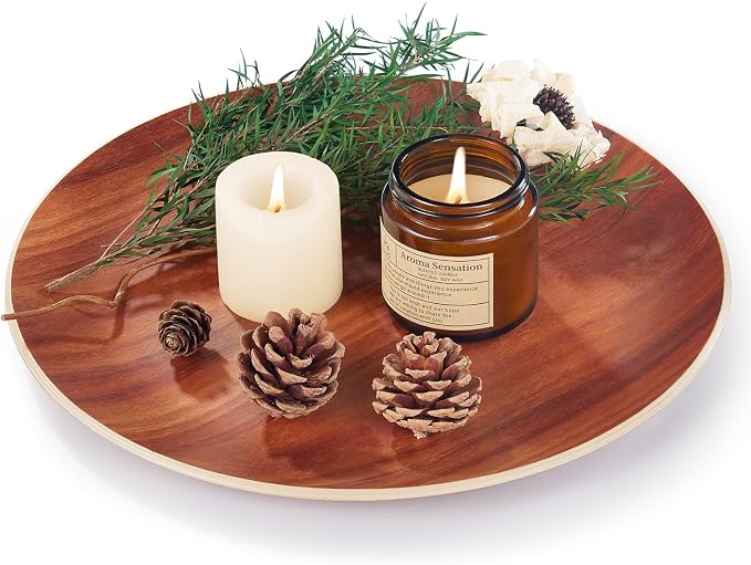 Yangbaga Acacia Wood Serving Tray,Round Decorative Tray for Living Room,Modern Coffee Table Tray,Serving Platters for Home Decor,Ottoman,Bed,Kitchen,Bathroom, Breakfast,Bar