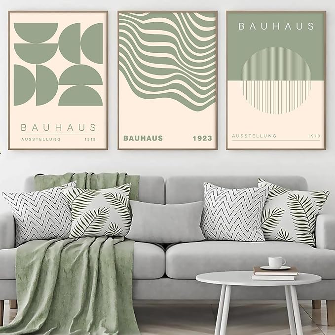 Geometric Line Wall Art Bauhaus 1923 Poster Sage Green Abstract Paintings Mid Century Modern Artwork Bauhaus Exhibition Poster Abstract Shape Prints Boho Modern Picture for Livingroom 16x24in Unframed