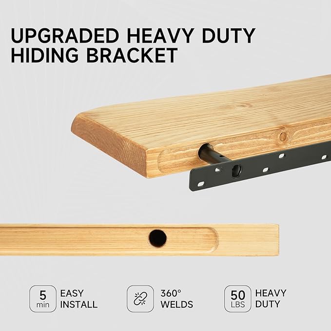 36 Inch Wooden Floating Shelves for Wall Set of 2, Finnish Spruce Solid Wood Shelf, Natural Wood Floating Shelves for Living Room, Bathroom, Bedroom, Kitchen, Natural Finish