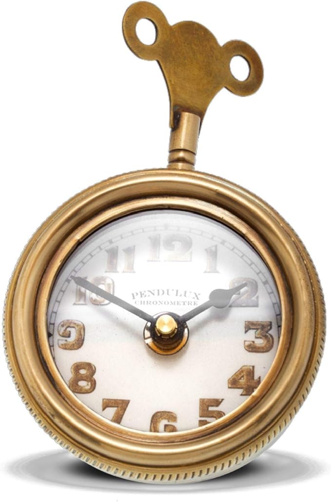 MY SWANKY HOME Retro Brass Pocket Watch Table Clock | Desk Vintage Antique Style Shelf Wind Key Small Gold