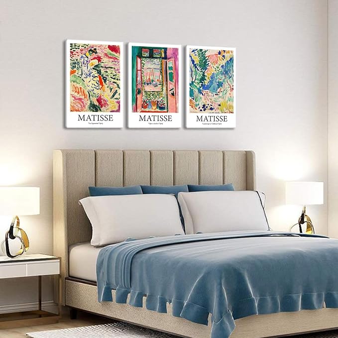 Framed Henri Matisse Wall Art Abstract Canvas Print Set French Floral Rainbow Landscapes Nature Plants Illustrations Modern Multicolor for Living Room Bedroom Office - 16"x24"x3