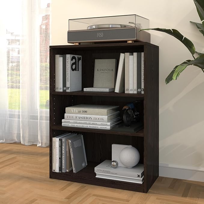 CTESNE【2026 Adjustable Shelves 3-Tier Bookcase, 71 inches, Wooden Open Display Floor Bookshelf (Chocolate Color)