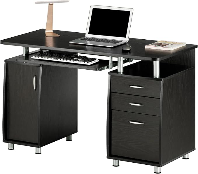 Techni Mobili 48'' W Computer Desk with File Cabinet and Drawers, Storage Cabinet with Removable Shelf and Ventilation for CPU, Home Office Desk or Computer Workstation with Keyboard Tray, Espresso