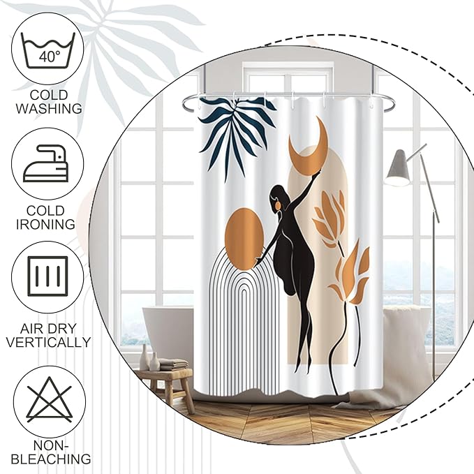 Baocicco Boho Mid Century Shower Curtain Sun and Moon in The Woman's Hands Minimalist Geometric Shower Curtains for Bathroom Bathtubs Waterproof Fabric Shower Curtain with Hooks 36x72 Inches