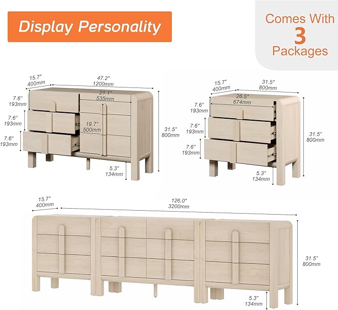 WAMPAT 110.2” W Large Sideboard Buffet Cabinet with Storage,Modern French Kitchen Buffet Cabinet with 12 Drawers,Wood Buffet Table Coffee Wine Bar Console Table for Kitchen,Dining Room,Light Oak