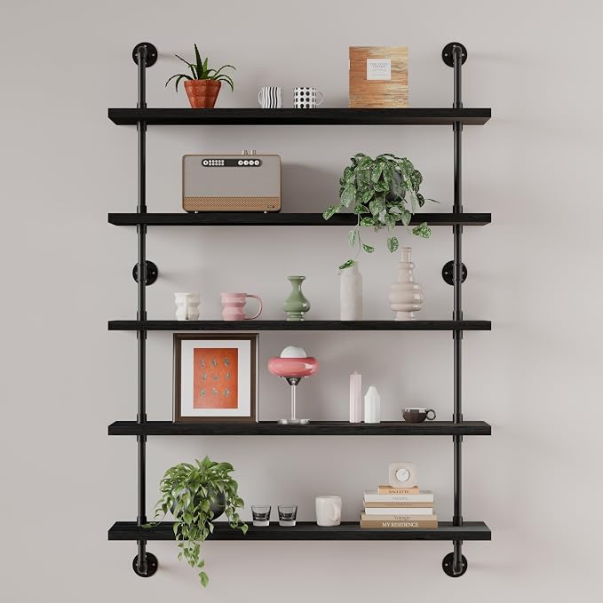 HDDFER Floating Shelves for Wall Living Room Shelves Bookshelf Industrial Pipe Shelving Shelf Real Wood Planks 36 inch Rustic Wall Shelves Hanging Bookshelves Farmhouse Kitchen Bar Shelving