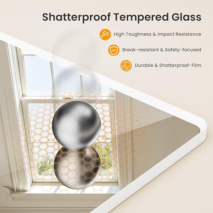 24x32 inch White Bathroom Mirror, White Metal Framed Rounded Rectangle Wall Mount Vanity Mirror, HD Tempered Glass, Aluminum Frame, Horizontal or Vertical Hanging, Modern Home Decor