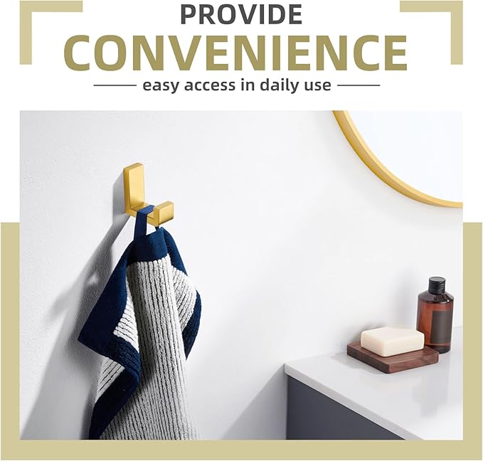 Angle Simple Towel Hook for Bathroom, SUS 304 Stainless Steel Shower Wall Coat Hook, Bath Robe Holder Hanger, Brushed Dark Gold