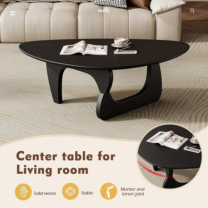 Mid Century Modern Coffee Table - Black Wooden Coffee Table for Living Room,Center Table Suitable for Bedroom Living Room Reception Office Tables (Black, Medium 39.5 * 27 * 16in)