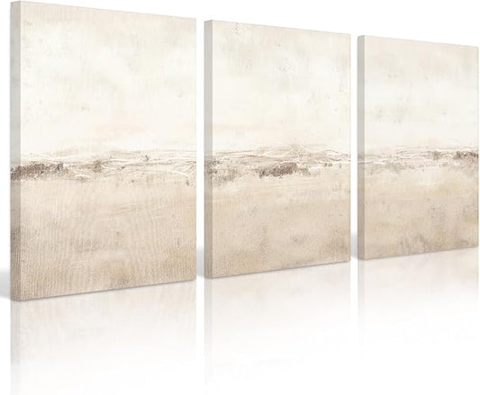 Baccone Beige Abstract Wall Art Set of 3 Neutral Canvas Wall Art Prints Boho Abstract Picture Modern Abstract Art Wall Decor Minimalist Artwork for Living Room Bedroom Decor 24x36 Inch Wrapped Canvas