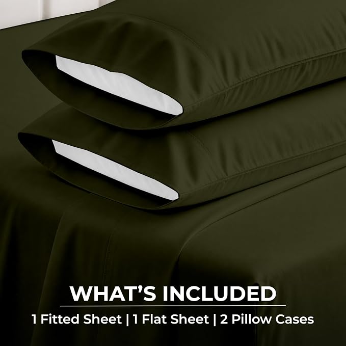 SGI bedding 100% Egyptian Cotton Sheets Twin Size – 600 Thread Count Sheets Set, Soft, Cooling, 15" Deep Pocket, Luxury Hotel Bedding, Breathable, Durable - Olive Green