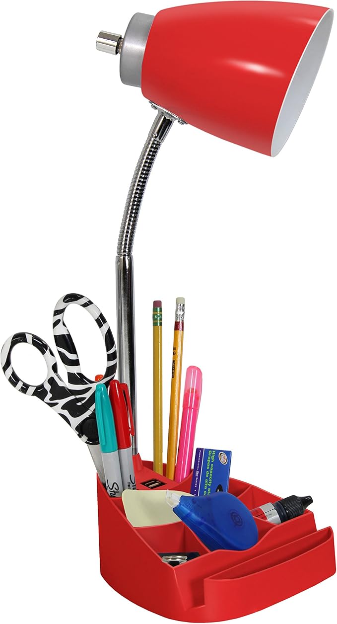 Limelights LD1056-RED Desk Lamp Organizer with iPad Tablet Book Stand and USB Charging Port, Red