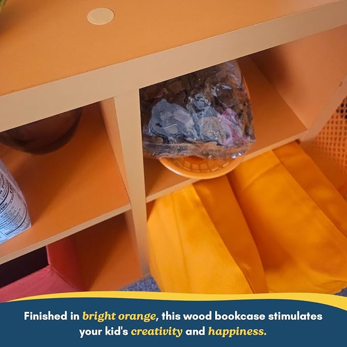 Kings Brand Furniture George 4-Cube Storage Organizer, 2-Tier Bookcase with Wood Shelves for Living Room, Bedroom, Nursery, or Home Office (Orange, 1-Pack)