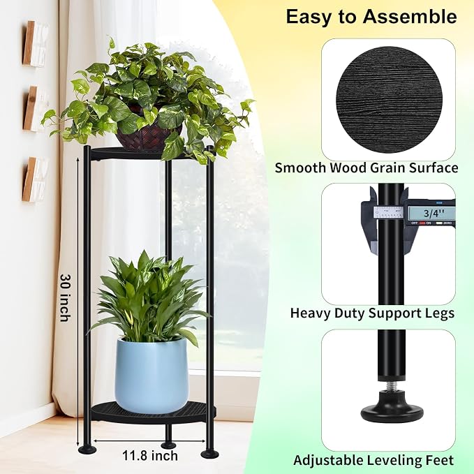 Lilybud--lily Plant Stand Indoor Outdoor, 30'' Tall Plant Stands for Indoor Plants, Heavy Duty Indoor Plant Shelf, 2 Tier Display Rack for Living Room, Balcony, Deck, Black