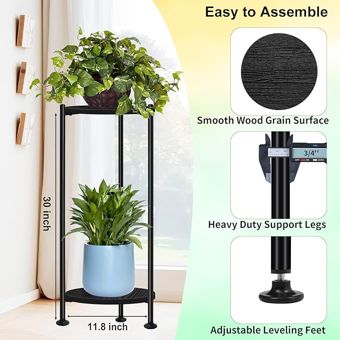 Lilybud--lily 2-Pack Plant Stand Indoor Outdoor, 30'' Tall Plant Stands for Indoor Plants, Heavy Duty Indoor Plant Shelf, 2 Tier Display Rack for Living Room, Balcony, Deck, Black