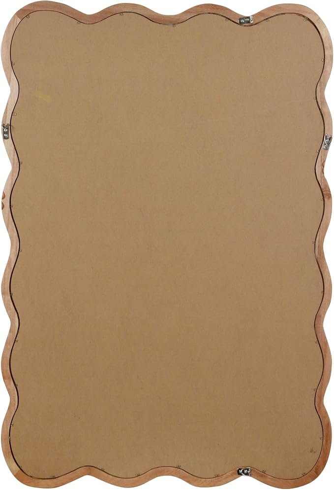 36x24 Inch Wooden Wavy Rectangle Wall Mirror, Modern Solid Wood Frame Decorative Accent Mirror for Bedroom, Bathroom, Living Room, Entryway, Natural Wood Color